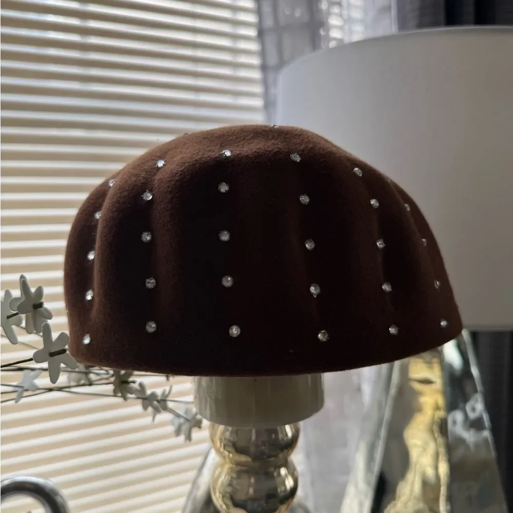 VTG Brown Wool Rhinestone Studded Hat